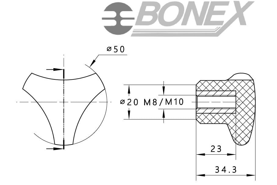 Pokrętło trójramienne Ø 50 - BONEX